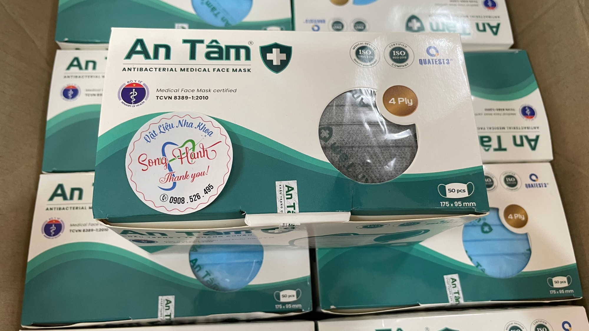 Khẩu trang 4 lớp An Tâm (màu xanh, xám, trắng)